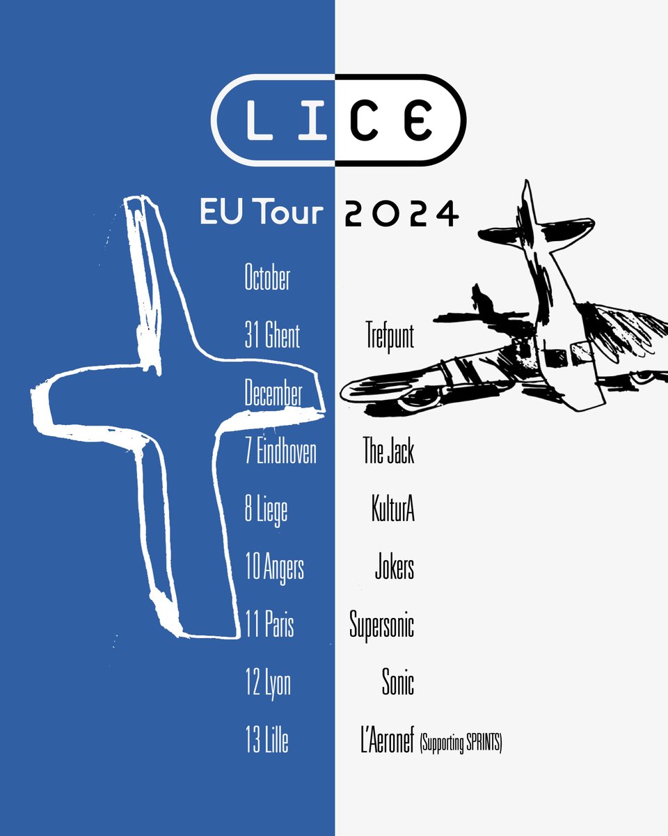 EU TOUR! With only 6 days to go until our sophomore LP is unleashed upon your feeble ears, we are PUMPED to announce live dates for all of you kind, clever and beautiful people on the continent.

Join us as we venture to cities new and old!

TICKET LINKS: linktr.ee/LICEbandUK