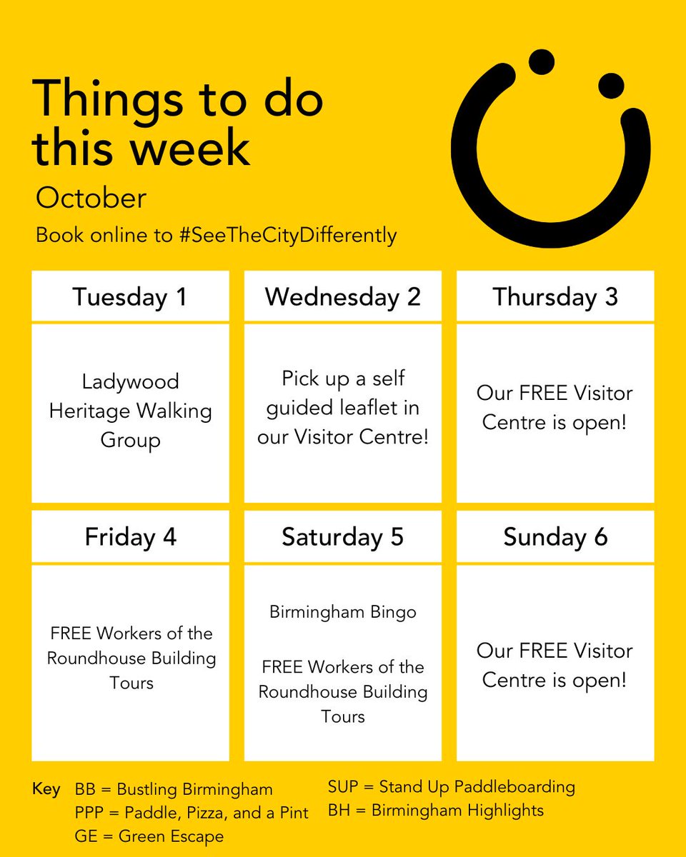BhamRoundhouse's tweet photo. First week of October at the Roundhouse! Explore our free visitor centre or join us on a free building tour.
#SeeTheCityDifferently #ThingsToDoBirmingham https://t.co/YjjSI4FKTZ