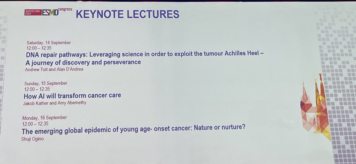 Finally, and delighted that Young Adults are topic  of one of the keynote lectures at #ESMO24 . #AYA