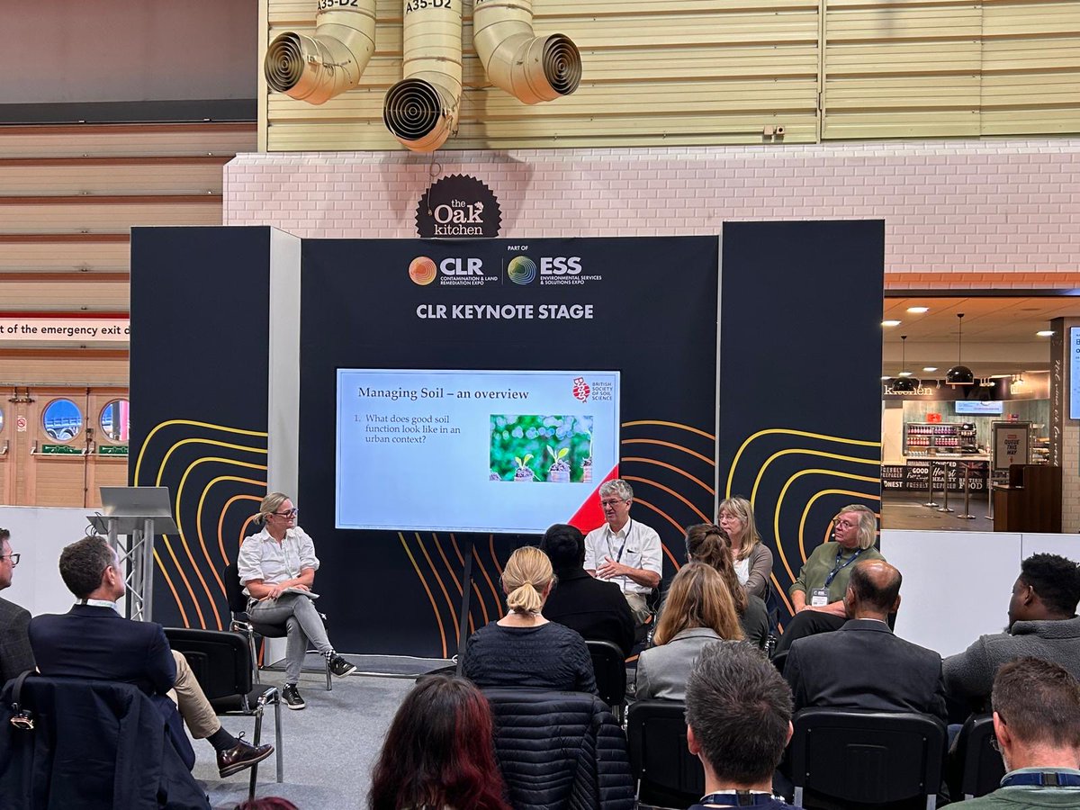 Soil_Science's tweet photo. We were delighted to deliver a keynote panel session at the @CLRExpo this week on soil in urban landscapes with @Dirt_Science, Jonathan Atkinson, Claire Dickinson &amp; Christine House, offering different perspectives on how we value &amp; manage #soil in urban and development settings. https://t.co/mjf9vxJgTY