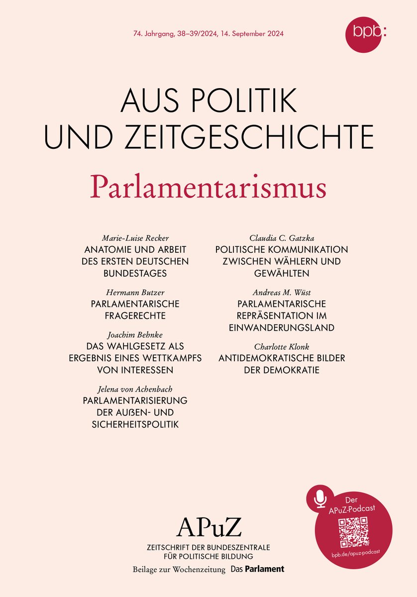 APuZ (@apuz_bpb) on Twitter photo Die neue APuZ zum Thema #Parlamentarismus 🏛️ist online, u.a. mit Beiträgen zur ersten Legislatur des #Bundestag|s vor 75 Jahren, zur Bürgerkommunikation von <a href="/GatzkaClaudia/">dokumentierung zu forschungszwecken</a> und Repräsentanz von Menschen mit Migrationsgeschichte von @Wahlforscher: bpb.de/shop/zeitschri… Die neue APuZ zum Thema #Parlamentarismus 🏛️ist online, u.a. mit Beiträgen zur ersten Legislatur des #Bundestag|s vor 75 Jahren, zur Bürgerkommunikation von <a href="/GatzkaClaudia/">dokumentierung zu forschungszwecken</a> und Repräsentanz von Menschen mit Migrationsgeschichte von @Wahlforscher: bpb.de/shop/zeitschri…