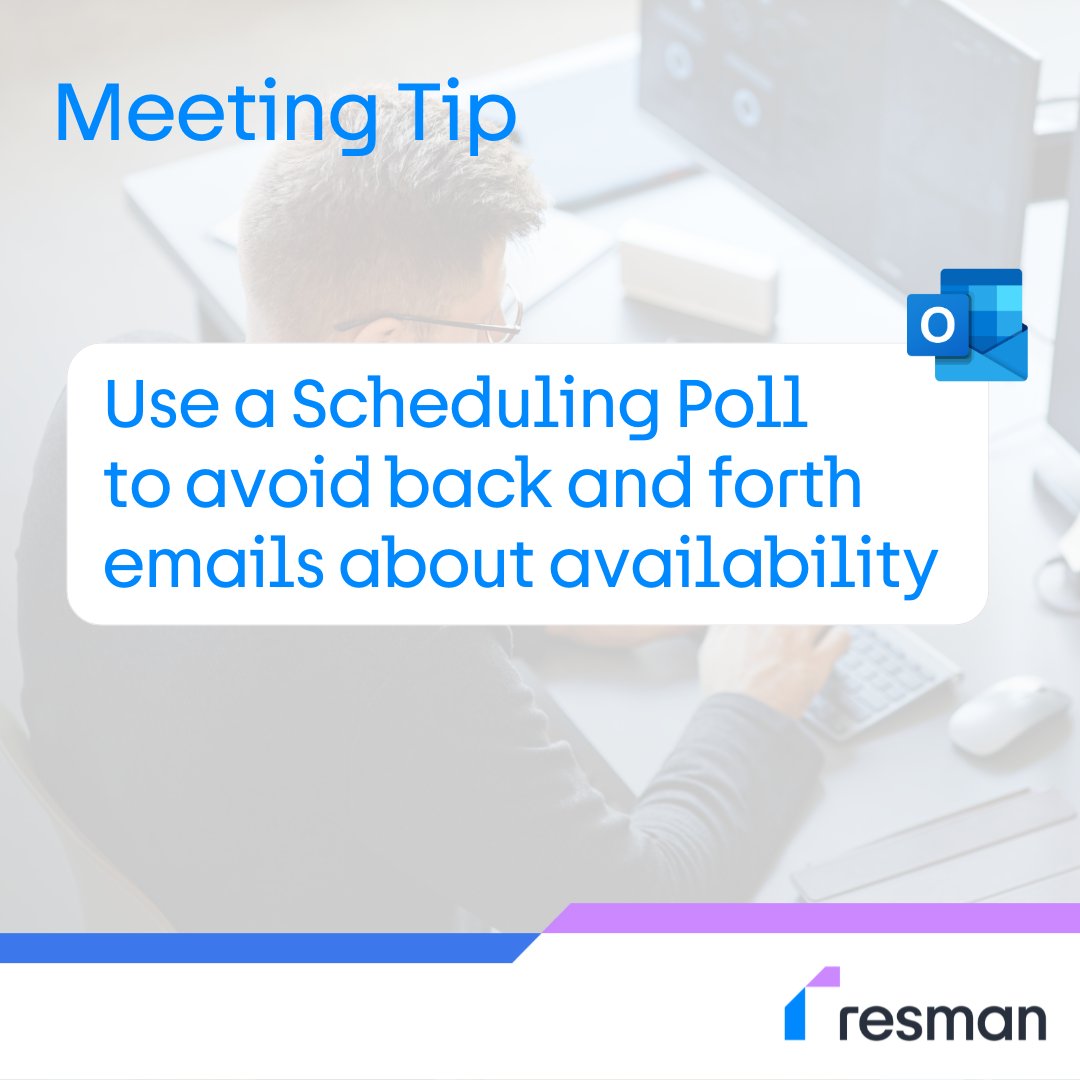 resmancouk's tweet photo. Use the scheduling poll feature in Outlook to avoid email tennis when you're trying to figure out a meeting time that works best for everyone

Here's how to access it for Outlook Web, On a Mac, On Windows:
https://t.co/WCM4d5Mx6y

#resman #liverpool #microsoft #microsoft365 https://t.co/Nrujz9WQjz
