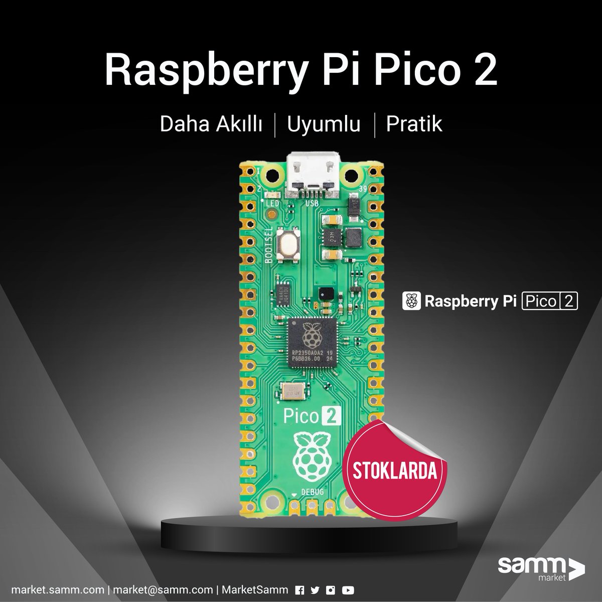 MarketSAMM's tweet image. 🌟 Raspberry Pi Pico 2 🌟 
Kısıtlı sayıda stoklara giriş yapan Pico serisinin Pico 2 modeli şimdi Samm Market stoklarında ! Çok daha gelişmiş olan bu mikrodenetleyiciyi sitemiz üzerinden temin edebilirsiniz.
@raspberrypi #raspberrypi #raspberrypipico2 #pimodels #sbc #pico2