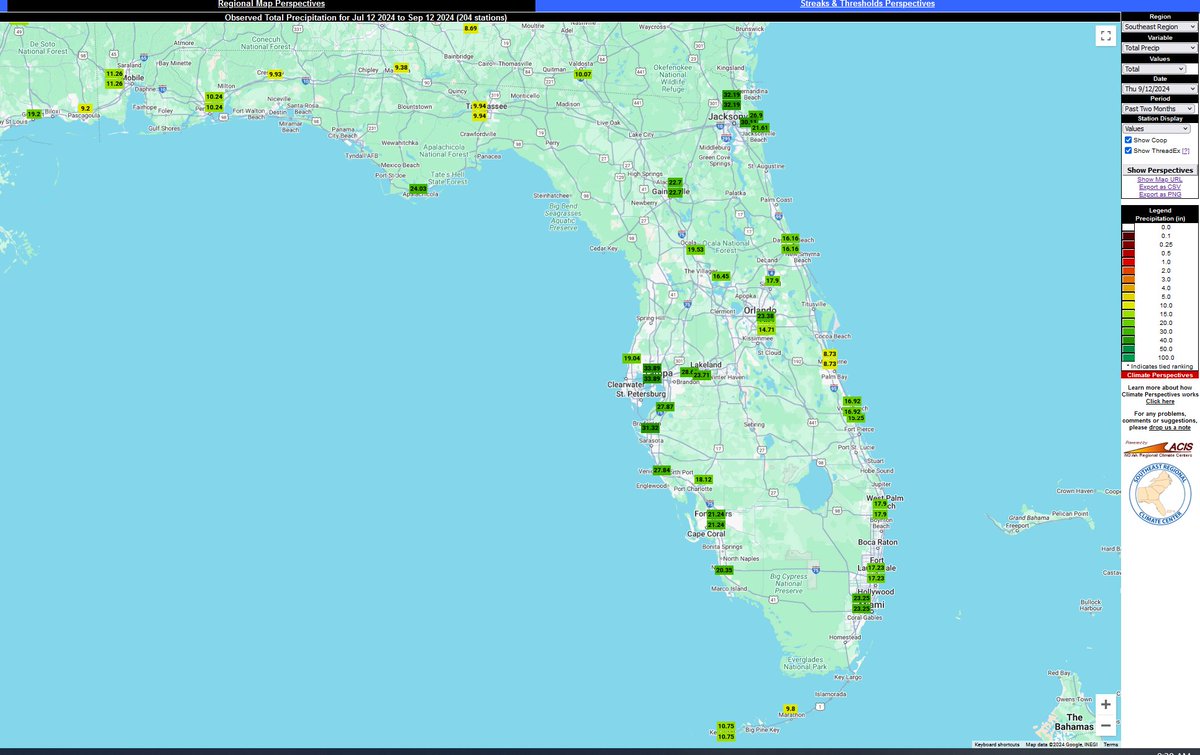 SERCC's tweet image. Nice @FLClimateCenter here are the links for Craig Field and #KJAX: sercc.oasis.unc.edu/Perspectives.p…
sercc.oasis.unc.edu/Perspectives.p…
Map is of past 2 months rain totals from #CLIMPER
 @NWSJacksonville
