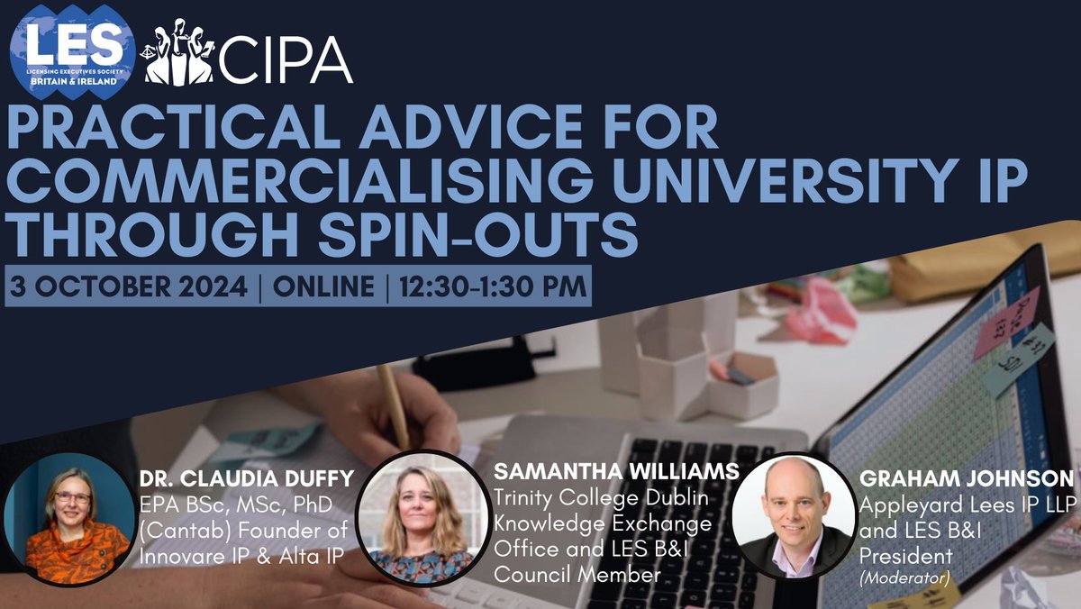 We are excited to be joining with <a href="/TheCIPA/">CIPA</a> for a webinar on "Practical Advice for Commercialising University IP Through Spin-outs" on 3 October! mailchi.mp/906695fb230b/l…