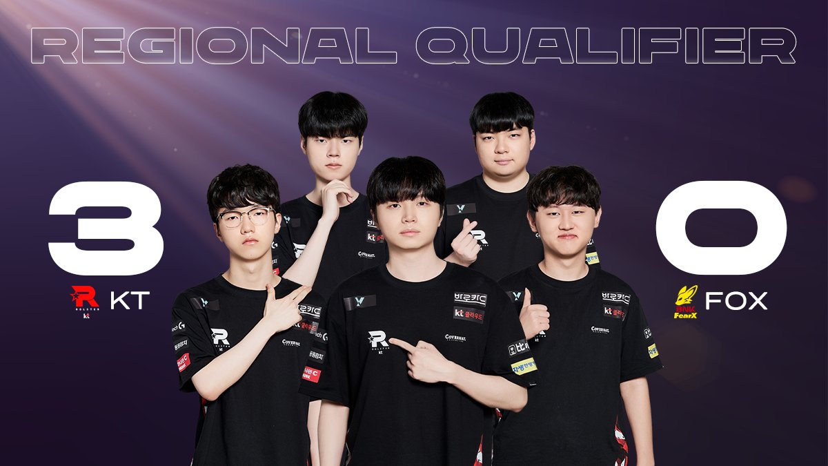 LCK's tweet photo. ADVANCING TO THE 4TH SEED MATCH! ➡️
KT get the clean sweep and head to Round 3 of the #Worlds2024 LCK Regional Qualifier! https://t.co/vI655pl16k