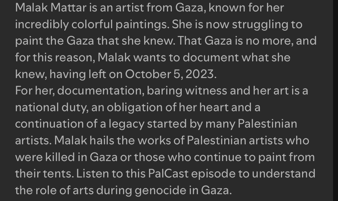 Tony - Pod Guy - Groves (@trickstersworld) on Twitter photo New must listen PalCast - One World, One Struggle: Art in a Genocide with the incredibly talented and creative <a href="/MalakMattarart/">Malak</a>, <a href="/YousefAljamal/">Yousef Aljamal 🪁</a> and <a href="/helenacobban/">Helena Cobban</a> is out now everywhere.
Apple: podcasts.apple.com/ie/podcast/pal…
Spotify: open.spotify.com/episode/6N1oJi… New must listen PalCast - One World, One Struggle: Art in a Genocide with the incredibly talented and creative <a href="/MalakMattarart/">Malak</a>, <a href="/YousefAljamal/">Yousef Aljamal 🪁</a> and <a href="/helenacobban/">Helena Cobban</a> is out now everywhere.
Apple: podcasts.apple.com/ie/podcast/pal…
Spotify: open.spotify.com/episode/6N1oJi…