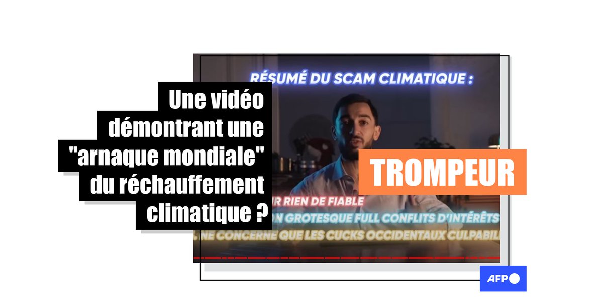 🌍 Le changement climatique et son origine humaine font l'objet d'un consensus scientifique fondé sur des milliers d'études.

Pourtant dans une vidéo virale, un influenceur entend dénoncer "l'arnaque mondiale" du réchauffement.

⚠️ Il y accumule les propos trompeurs #AFP ⤵️ 1/8