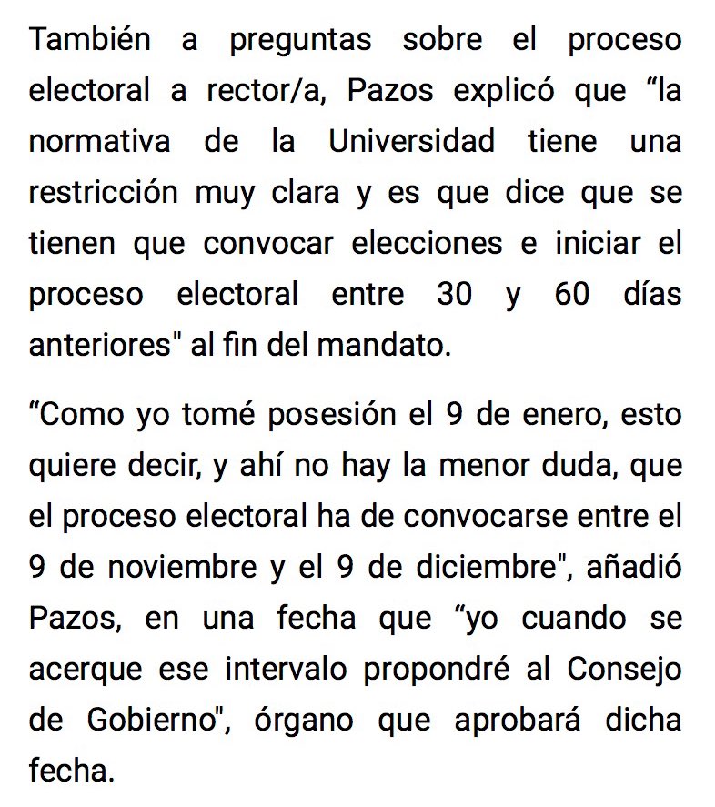 A lo tonto @apazoscarro va a aferrarse a su poltrona de rector de <a href="/unican/">Universidad de Cantabria</a> casi un año más de lo que debería. 

También es curioso que para lo que a él le interesa la normativa de la universidad sea clara y para otras cosas no.

A disfrutar de lo votado 👌🏻
eldiariocantabria.publico.es/articulo/canta…