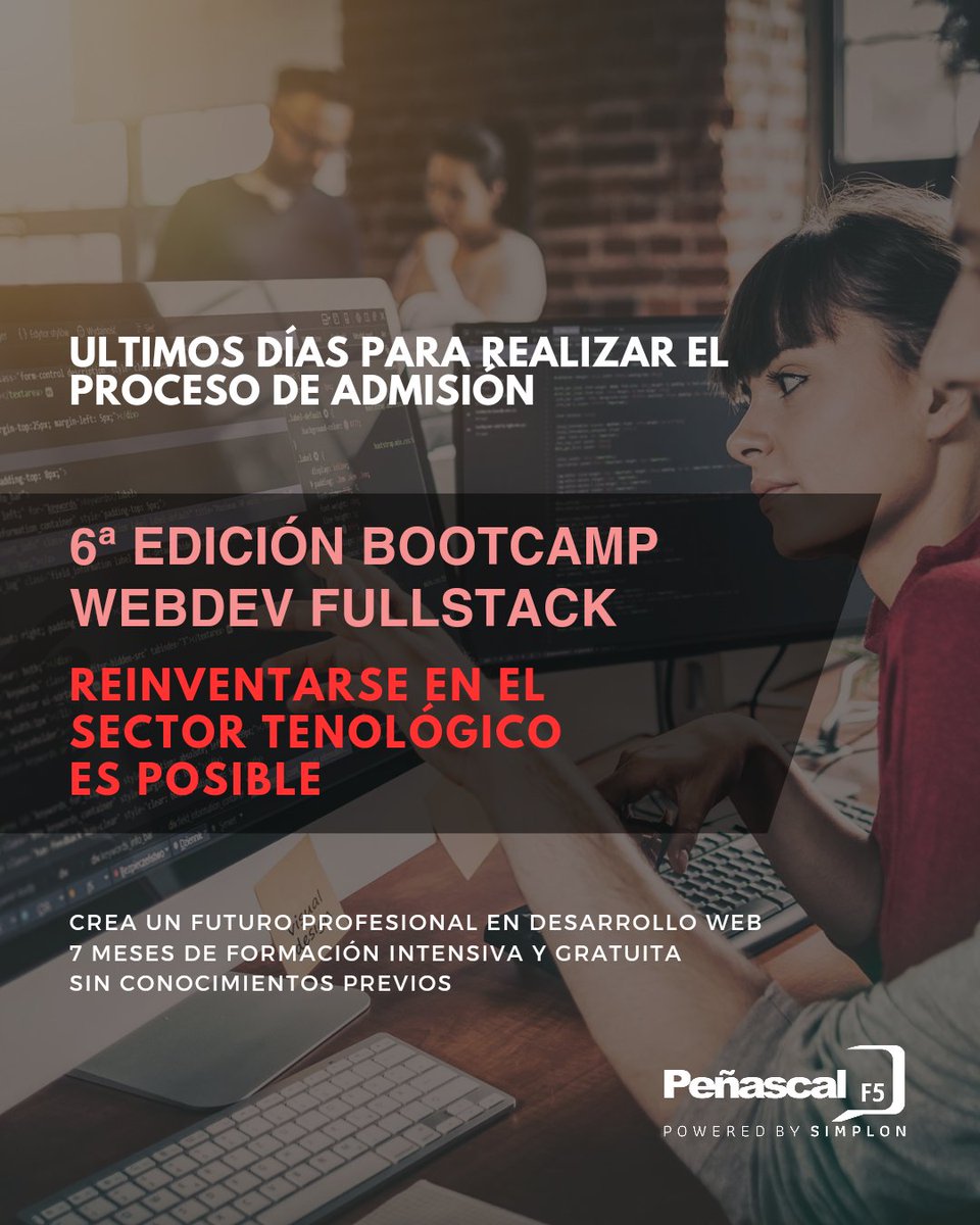 Estamos en los últimos días del proceso de selección del BootCamp! Si te interesa no dudes en iniciar el proceso. Puedes inscribirte en nuestra página web.