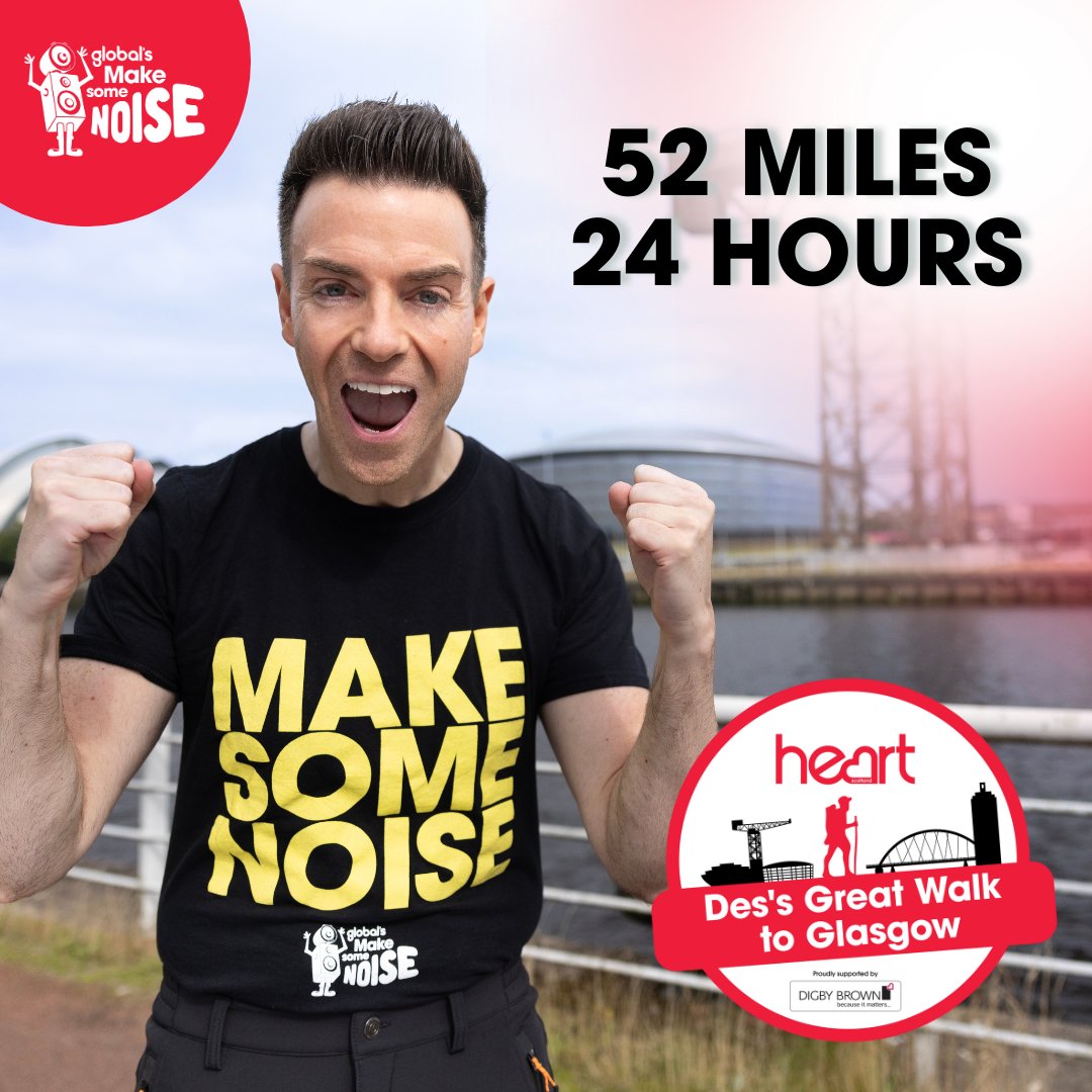 makenoise's tweet photo. @des_clarke is strapping on his hiking boots and walking over 52 miles from Fife to Glasgow in less than 24 hours all for Global’s Make Some Noise!
The money raised will change lives across Scotland.
Proudly supported by @DigbyBrownLLP
Link to donate in our bio
#HeartScotland https://t.co/lbXIKi5eTu