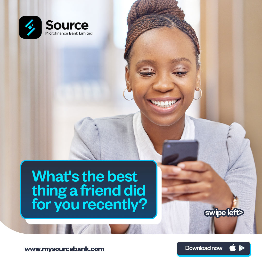 SourceMFB's tweet image. Sharing is caring! 🤗

Refer friends to the Source Mobile and earn rewards when they deposit ₦5,000 using your unique code.  

It&apos;s fun, it&apos;s fast and it&apos;s free!  Download the Source Mobile and start referring today.  

#SourceMFB #ReferandEarn #SourceMobile