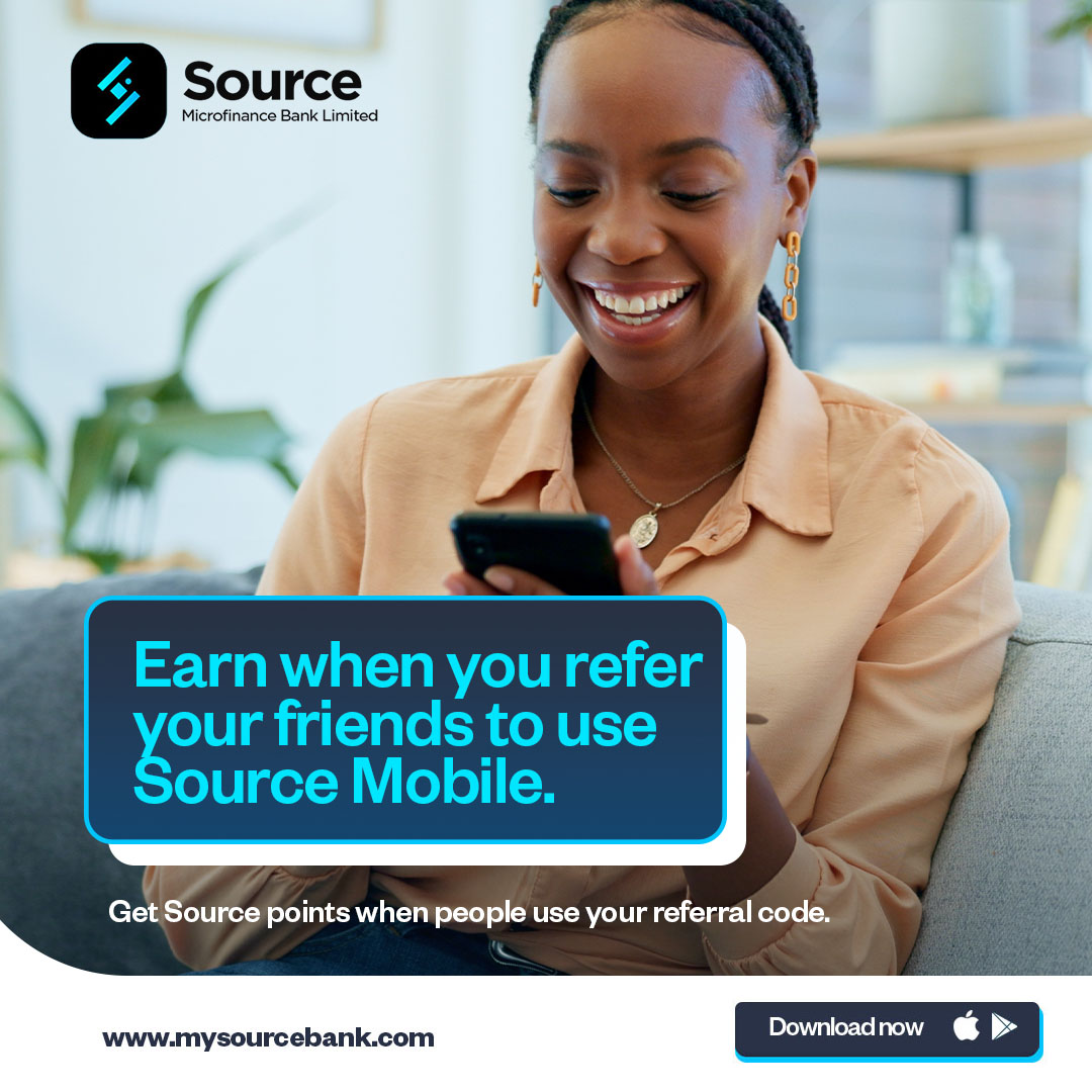 SourceMFB's tweet image. Sharing is caring! 🤗

Refer friends to the Source Mobile and earn rewards when they deposit ₦5,000 using your unique code.  

It&apos;s fun, it&apos;s fast and it&apos;s free!  Download the Source Mobile and start referring today.  

#SourceMFB #ReferandEarn #SourceMobile