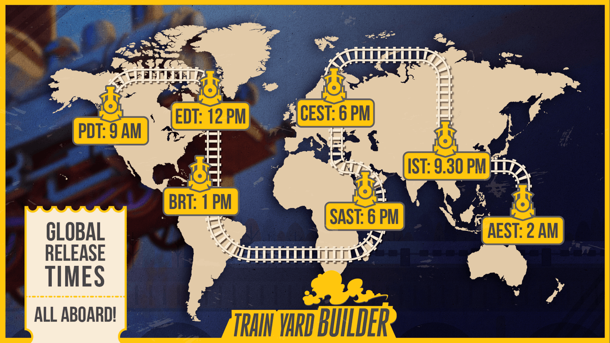 FrozenWayGames's tweet photo. All aboard! We're about to jump on the tracks and find out when #TrainYardBuilder will be available in your region. That's right, this Monday, September 16! Get your brushes ready, because we're about to embark on an incredible modeling journey! https://t.co/gW2rJvcBt4