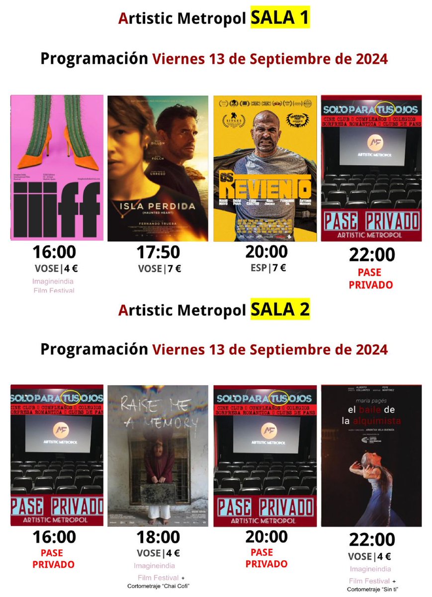 artmetropol's tweet photo. Nuestra programación para hoy viernes 13
SALA 1
#ImagineIndia
#IslaPerdida
#OsReviento
SALA 2
#PasePrivado
Entradas a la venta en
https://t.co/ZFuGBrhBLc https://t.co/j5AuBts4F2