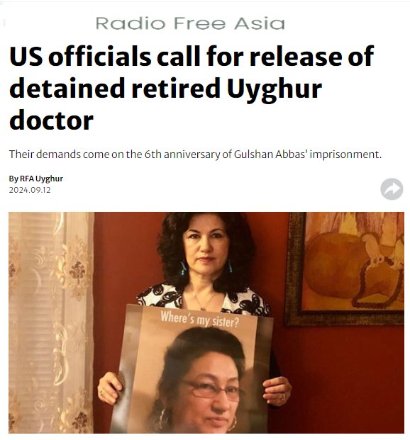 ASARUL02's tweet photo. It's been six years, #Uyghur doctor #GulshanAbbas is still confined in the CCP dungeons. She became a target of #CCP because her siblings #RushanAbbas and #RishatAbbas were working to expose CCP crimes in #EastTurkistan. 1/4
@HKokbore @Arslan2Erkin @OmicronCommuni1 @SalihHudayar https://t.co/0nRSmMkSoY