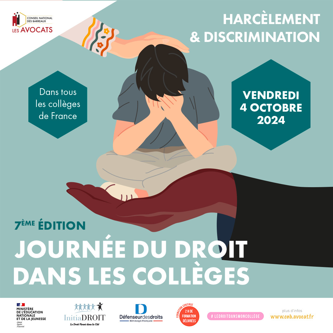éduscol (@eduscol) on Twitter photo ⚖ Les avocats du @cnbarreaux se mobilisent aux côtés d'<a href="/education_gouv/">Ministère Éducation nationale</a> pour sensibiliser les collégiens à la question du harcèlement et de la discrimination.
Inscrivez vos classes pour bénéficier de cette action #LeDroitDansMonCollège
➡ eduscol.education.fr/3322/journee-d…
🗓 le 04/10 ⚖ Les avocats du @cnbarreaux se mobilisent aux côtés d'<a href="/education_gouv/">Ministère Éducation nationale</a> pour sensibiliser les collégiens à la question du harcèlement et de la discrimination.
Inscrivez vos classes pour bénéficier de cette action #LeDroitDansMonCollège
➡ eduscol.education.fr/3322/journee-d…
🗓 le 04/10