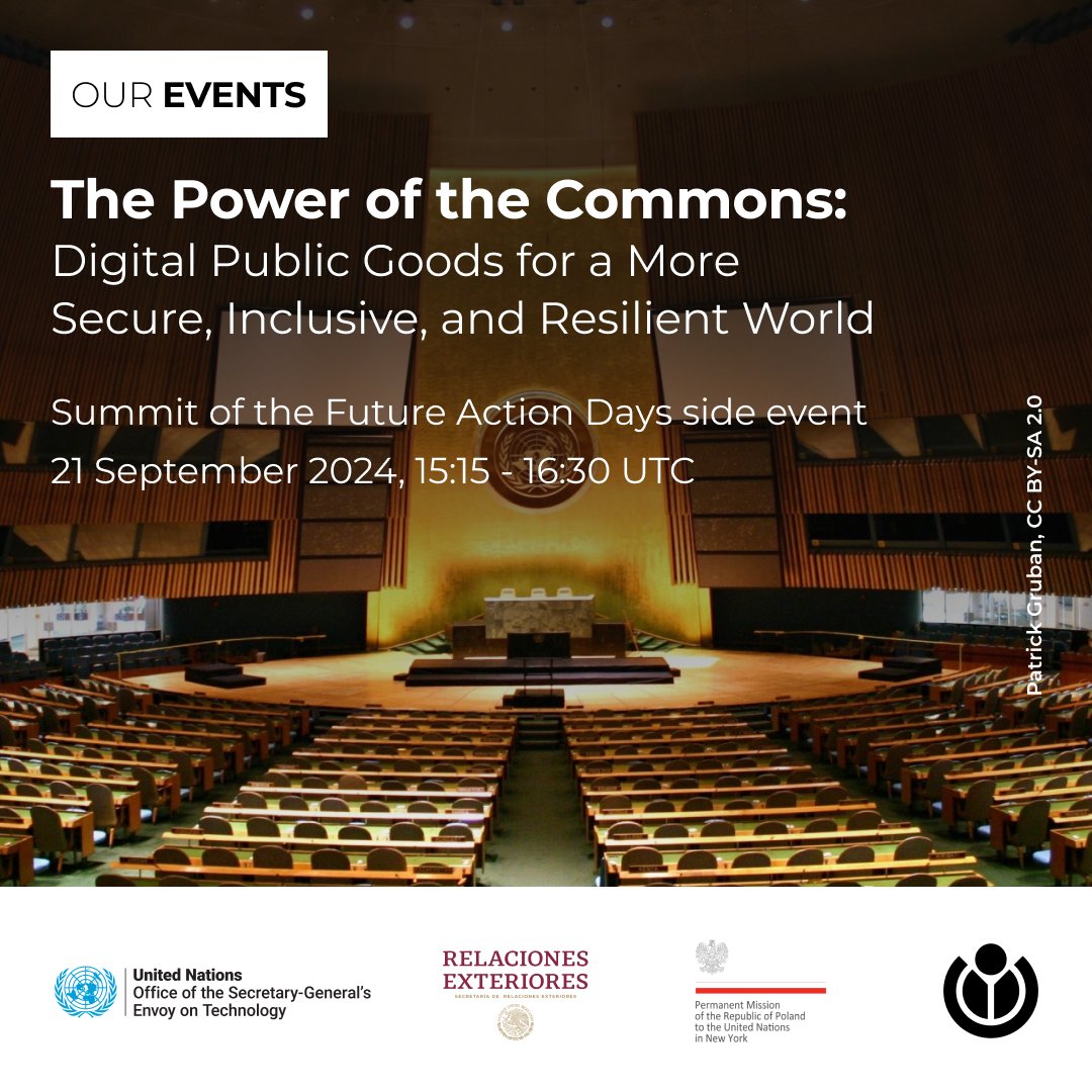 Wikimedia Foundation (@wikimedia) on Twitter photo 🌐 How can you help shape the digital world for the public interest?
Join us to discuss this issue at the <a href="/UN/">United Nations</a> #SummitOfTheFuture Action Days. Our side event will take place on 21 September, at 15:15 UTC.
Learn more and watch live ➡️ wikimediafoundation.org/advocacy/power…
#UNGA79 🌐 How can you help shape the digital world for the public interest?
Join us to discuss this issue at the <a href="/UN/">United Nations</a> #SummitOfTheFuture Action Days. Our side event will take place on 21 September, at 15:15 UTC.
Learn more and watch live ➡️ wikimediafoundation.org/advocacy/power…
#UNGA79