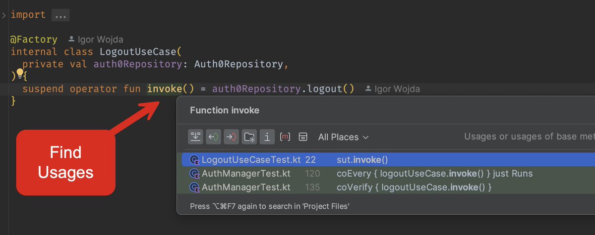 Find usages action finally works with invoke operator methods (recent #AndroidStudio Koala update) 🎉

#AndroidDev #KotlinDev #Kotlin