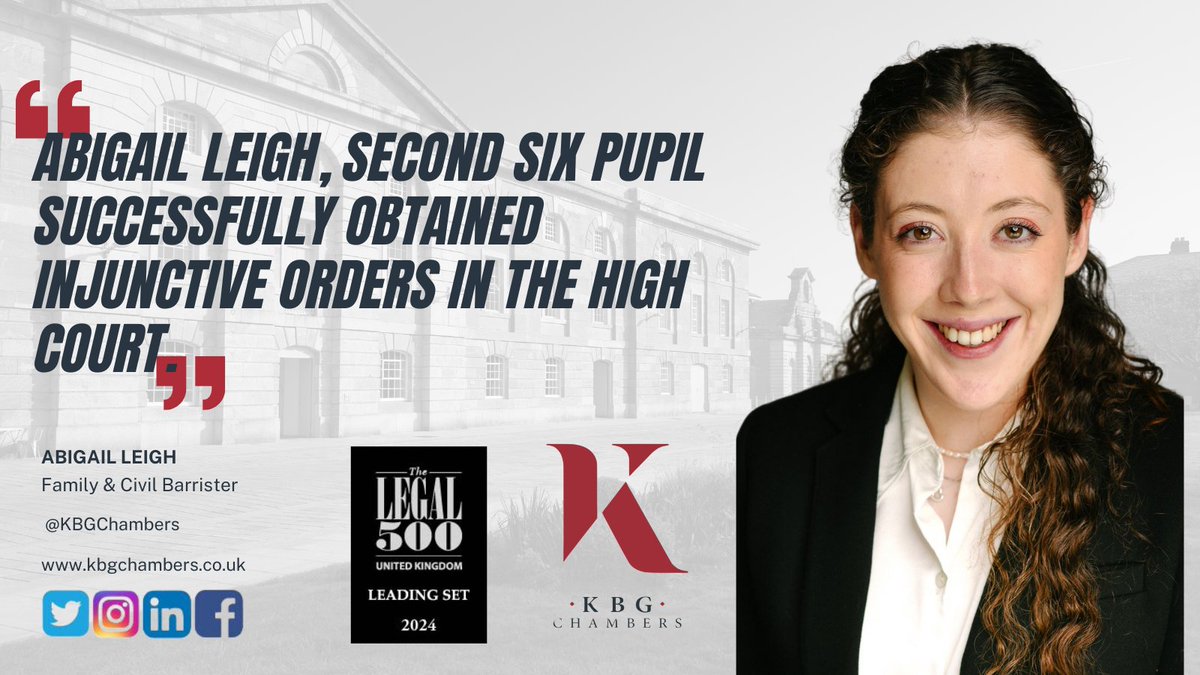 KBGChambers's tweet image. Abigail Leigh, second six pupil successfully obtained injunctive orders in the High Court.

kbgchambers.co.uk/news/abigail-l…