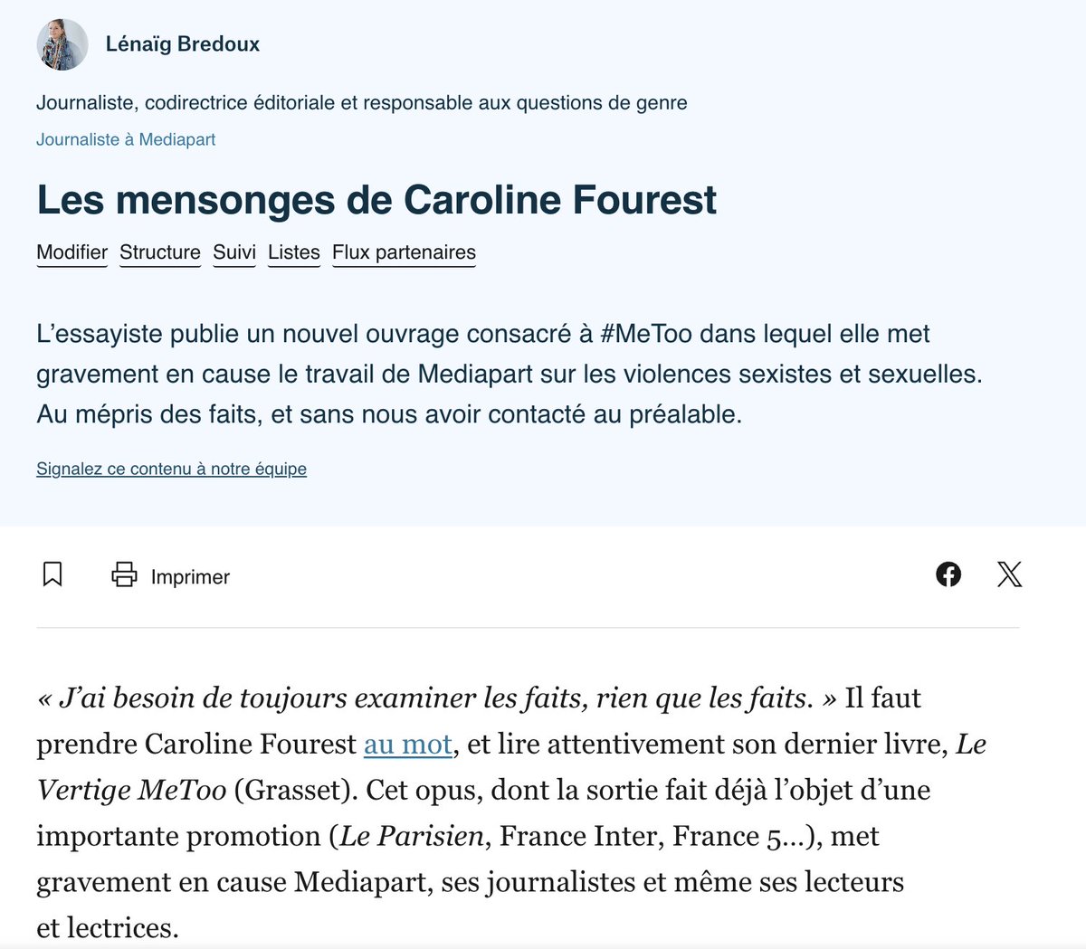 davidperrotin's tweet image. Caroline Fourest publie un livre truffé d'erreurs, de mensonges et de diffamations à l'égard de Mediapart 
Ce billet en accès libre rétablit les faits et montre la supercherie que c'est d'oser la présenter comme l'incarnation de la nuance et de la raison ➡️blogs.mediapart.fr/lenaig-bredoux…