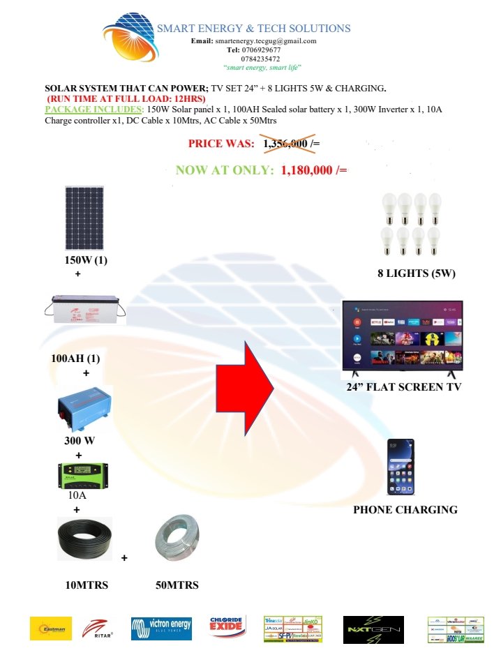 Smartenergy1's tweet photo. Check out our Amazing end of year DISCOUNTED SOLAR combos. 
➡️ We do deliveries and Installations Country wide (Uganda)
For more info please reach us on:
📞 0784235472 (On WhatsApp)
📞 0706929677
📩💌 smartenergy.techug@gmail.com https://t.co/Md9OLt4uJO