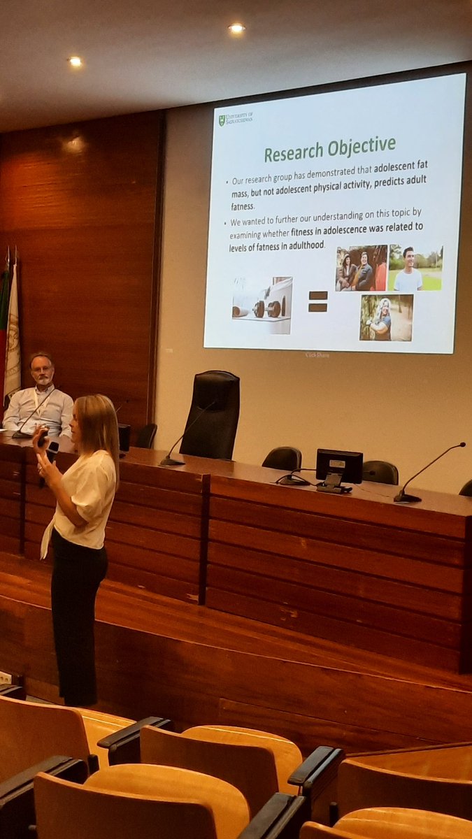 Now we have Dr Erin Barbour-Tuck from the University of Saskatchewan🇨🇦 discussing the influences of #adolescent fat accrual and #PhysicalFitness on fat mass in middle age

#SSHB2024