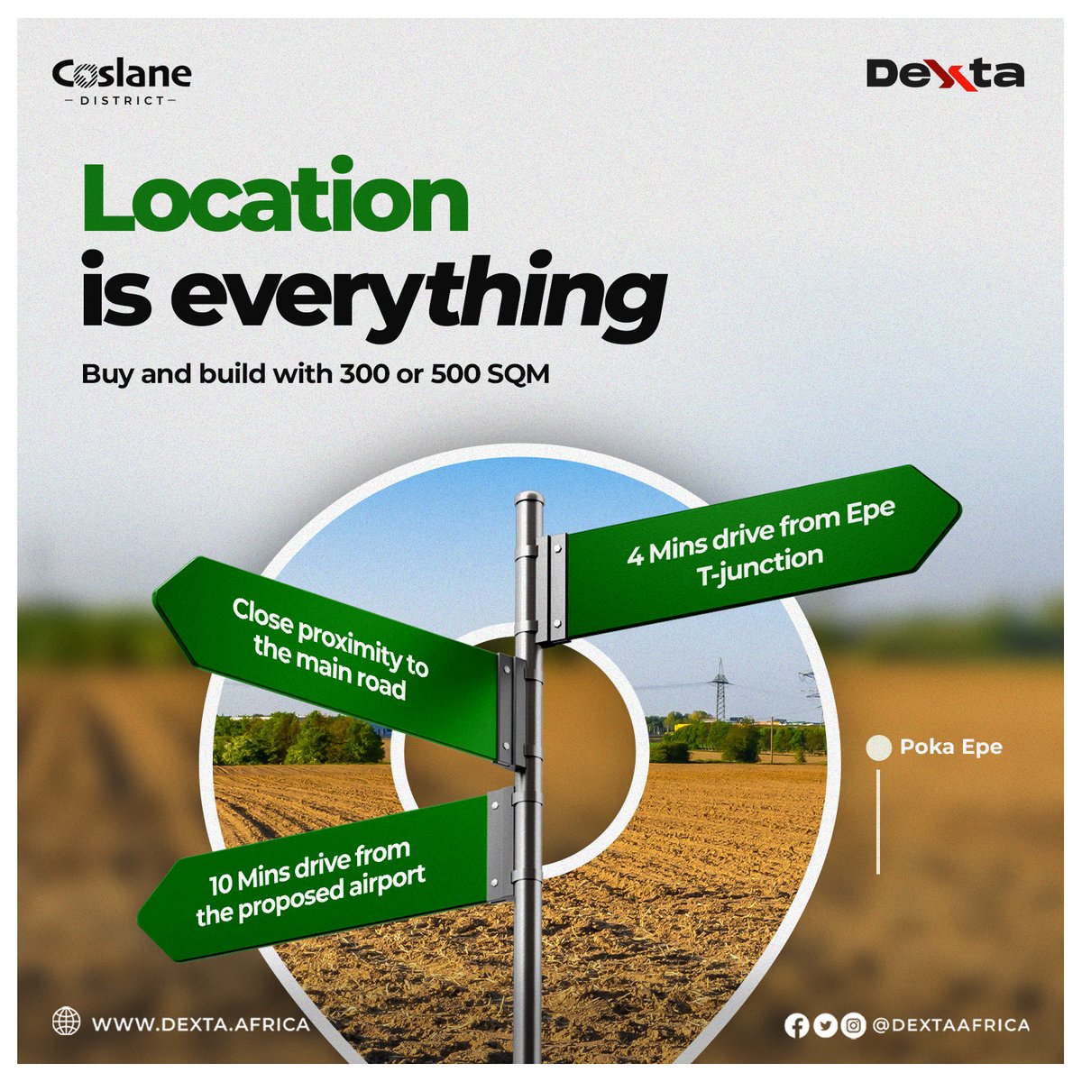 dextaafrica's tweet photo. LOCATION IS KEY! COSLANE DISTRICT IS EVERYTHING YOU NEED!

🏙 Just 4 minutes from Epe T Junction, with easy access to the main road, and only 10 minutes from the proposed International Airport. 

Now selling 300 and 500 sqm plots with C of O in view, Coslane District, Poka Epe. https://t.co/X7GacWko0m
