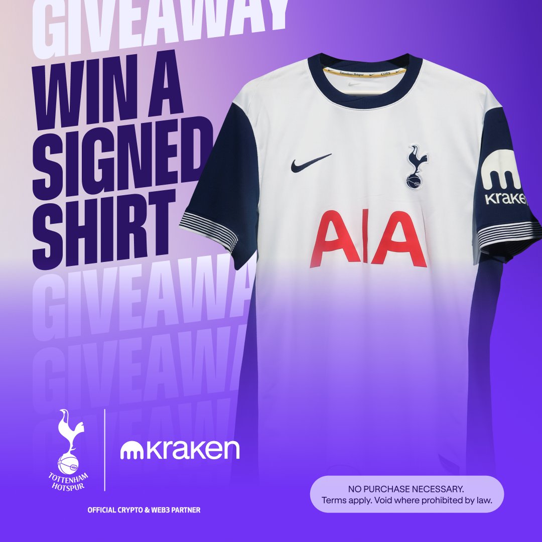 🚨 SIGNED SHIRT GIVEAWAY 🚨

To support <a href="/SpursOfficial/">Tottenham Hotspur</a> ahead of the North London derby, we’re giving away a signed 24/25 home shirt!!

To enter: 
1️⃣ Follow <a href="/krakenfx/">Kraken</a> 
2️⃣ Like &amp; repost 
3️⃣ Reply &amp; tag 2 friends

#COYS

Terms 👇
kraken.com/spursshirtgive…
