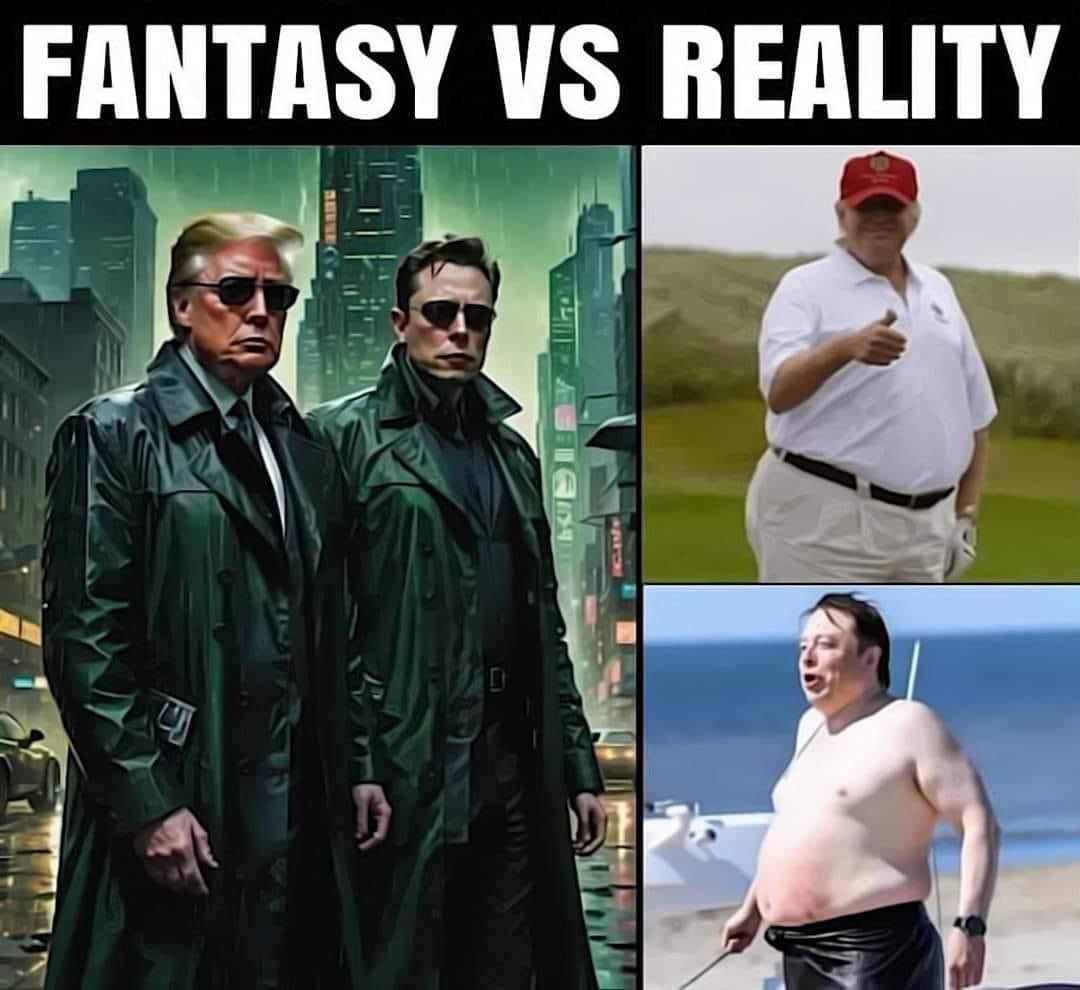 Fantasy vs Reality

sydesjokes.blogspot.com/2024/08/fantas…

#Trump #TrumpIsDone #OrangeTurdTrump #OrangeTurd #MAGA #MAGAA #MAGATears #MAGACult #MAGAMorons #Weird #WeirdAF #WeirdMAGA #WeirdTrump #ComradeMusk #SpaceKaren #SissySpaceX