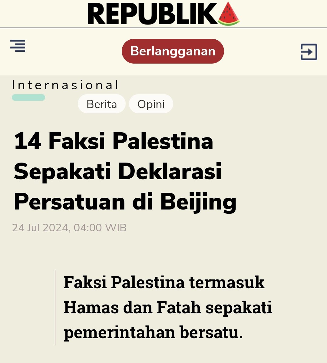 Dapat cerita pimpinan PKS usul kpd Menlu agar Indonesia fasilitasi pertemuan damai semua faksi Palestina. Menlu respon positif, namun ide itu tdk direspon presiden karena itu usul PKS yg oposisi.
Tak lama kemudian, ide itu diambil Cina pertemukan semua faksi Palestina di Beijing.