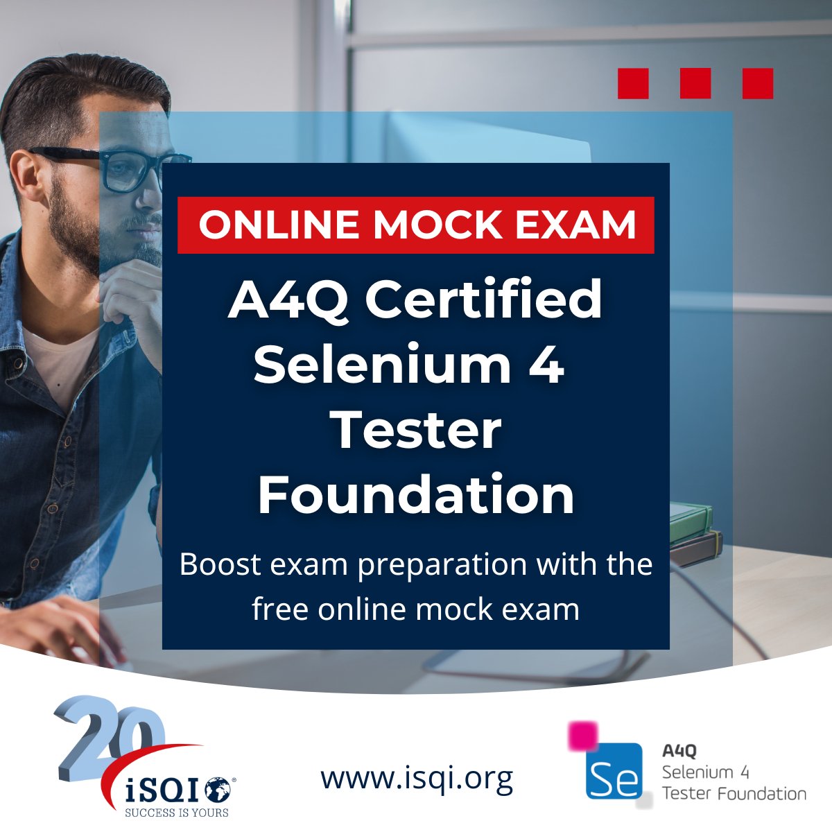 Are you ready to connect test automation theory with practical application? Prove your skills with the A4Q Certified Selenium 4 Tester Foundation 💻 hubs.ly/Q02PPPMm0

🔗 Try our free online mock exam and boost your exam preparation 👉 hubs.ly/Q02PPPn10