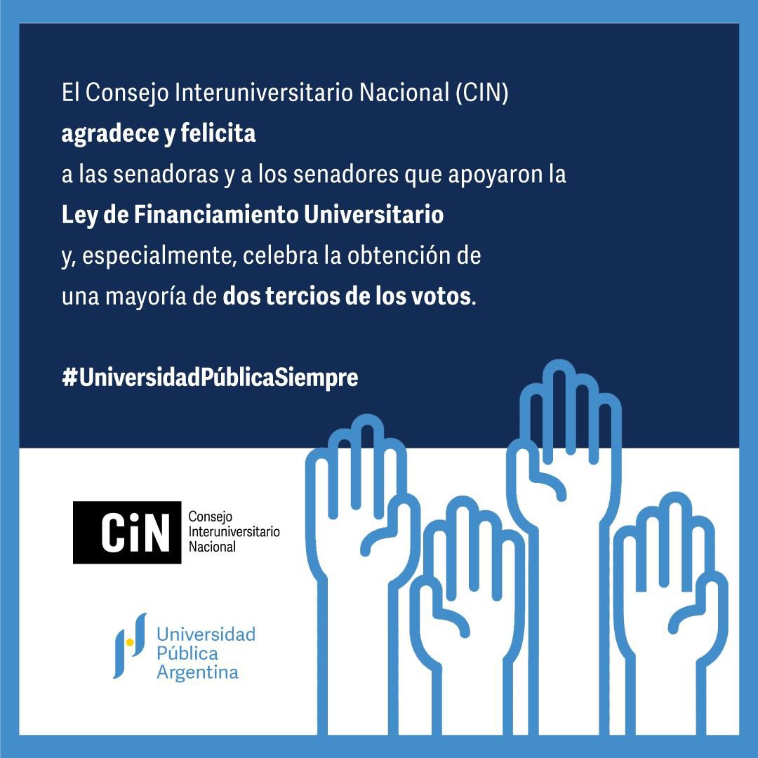 Las universidades públicas y la comunidad universitaria agradecemos a las y los senadores que apoyaron la Ley de Financiamiento Universitario. Celebramos la obtención de una mayoría de dos tercios de los votos.

#UniversidadPúblicaSiempre 💪🏼