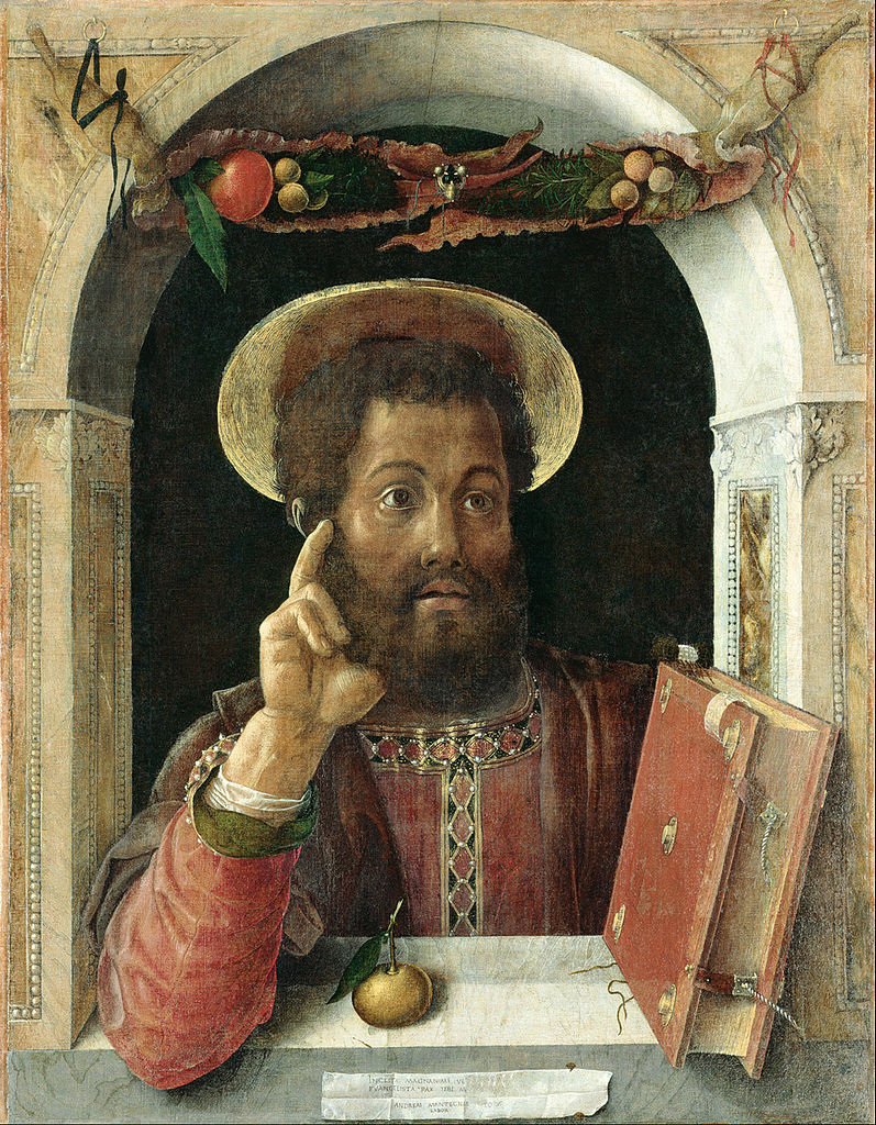 Died (alas!) on this day in 1506, in Mantua, the great painter Andrea Mantegna. Here, Saint Mark in a niche, 1450.