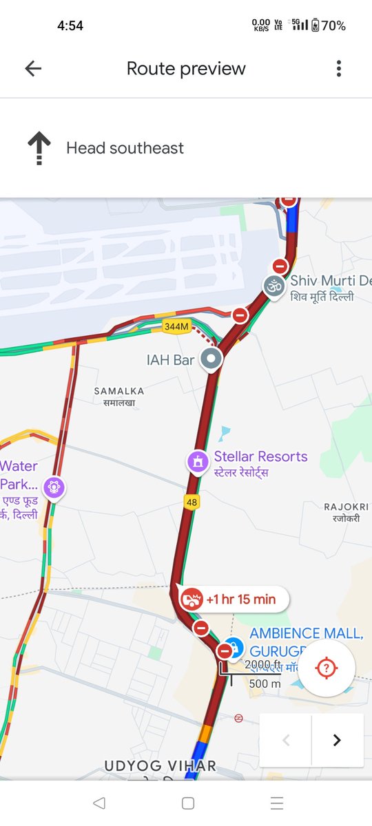 VG_2016's tweet photo. The beautiful hell called NH-48.
Google map shows 75 mins but actually it's 120+ min traffic jam at NH-48 from  Gurgaon-Delhi border to Mahipalpur.

All concerned should be awarded.

@NHAI_Official

@nitin_gadkari

@OfficeOfNG

@PMOIndia

@dtptraffic

@LtGovDelhi https://t.co/pgC9IRlisO