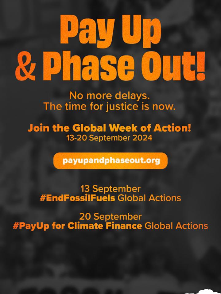 CAMGEW's tweet photo. Global Week of Action for Climate Finance and Fossil free Future kicks off today 13th till 20th September 2024. Do you know that grassroot communities contribute least to gas emissions and yet are impacted the most? Join #CAMGEW this week for this global campaign?
#EndFossilFuels https://t.co/xkjNGyxZ0t