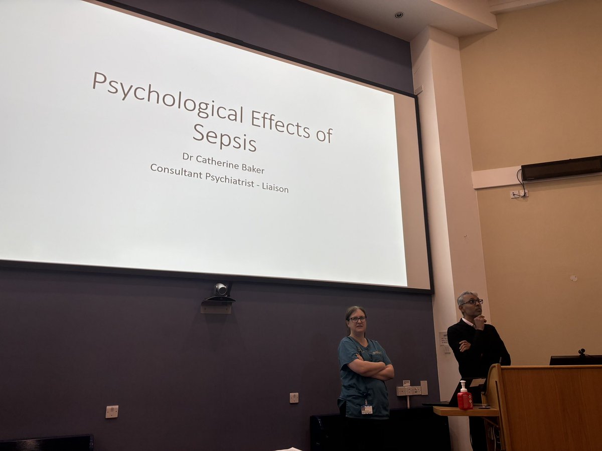 1st up after lunch Dr Baker talking about the psychological effects of sepsis. Tying in nicely with the talks just before lunch from GP and community nurses <a href="/TCTRON/">Terence Canning</a> <a href="/jaynegalante/">#hellomynameisjayne</a> <a href="/BetsiCadwaladr/">Betsi Cadwaladr</a> <a href="/NWCriticalCare/">Critical Care Talk 🏴󠁧󠁢󠁷󠁬󠁳󠁿</a> <a href="/itunurseswxm/">Itunurseswxm</a>