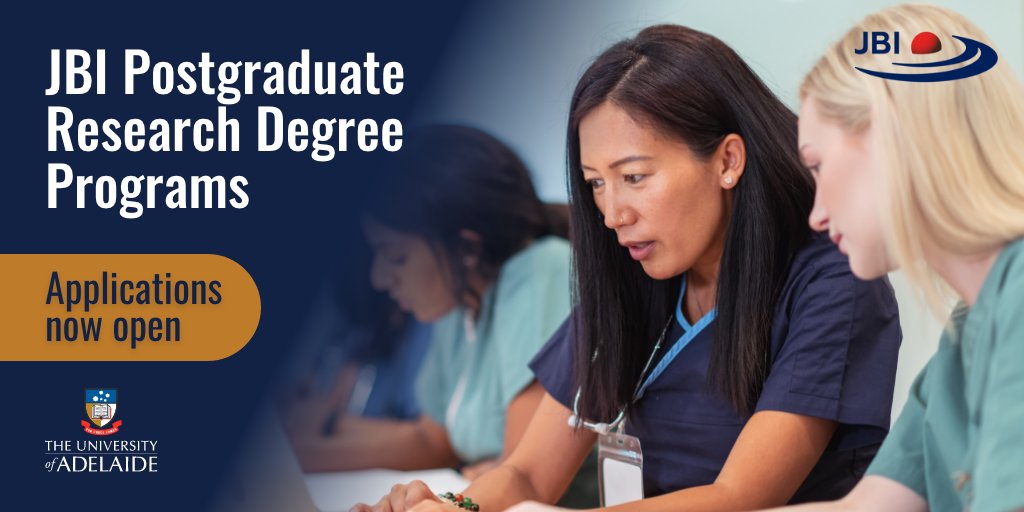 JBI (@jbiebhc) on Twitter photo Applications are open for the JBI Postgraduate Research Degrees Program <a href="/UniofAdelaide/">Uni of Adelaide</a>. Learn more: ow.ly/QKS050T3w5O. Applications close 31 Oct. Applications for a Research Scholarship close 30 Sep. For more information, email: jbipostgrad@adelaide.edu.au #JBIEBHC Applications are open for the JBI Postgraduate Research Degrees Program <a href="/UniofAdelaide/">Uni of Adelaide</a>. Learn more: ow.ly/QKS050T3w5O. Applications close 31 Oct. Applications for a Research Scholarship close 30 Sep. For more information, email: jbipostgrad@adelaide.edu.au #JBIEBHC