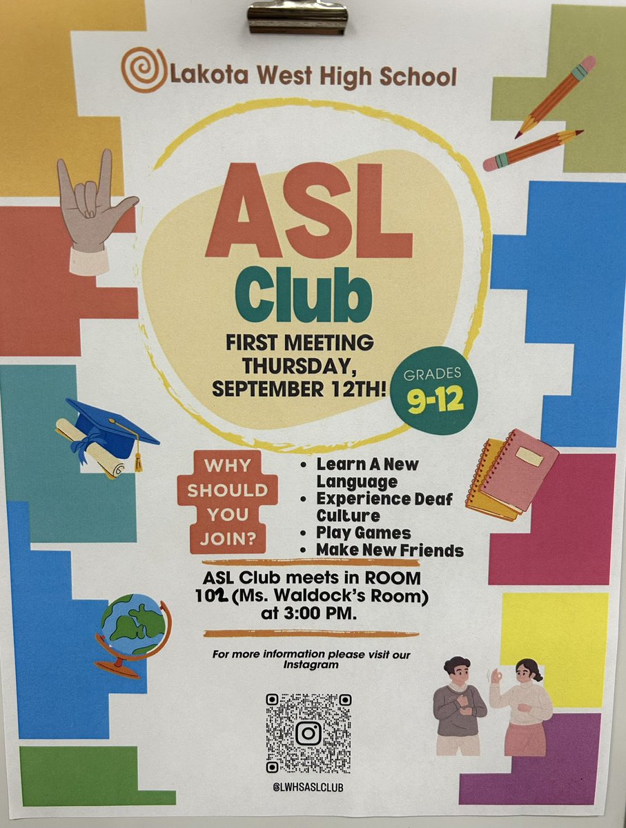 Shout out to the West Freshman ASl teacher @AMyerTeach <a href="/FirebirdTweets/">FirebirdTweets</a> ‼️She coordinated the first ASL club with several seniors and the turn out was amazing! Thanks to <a href="/FelWaldock/">Felicia {Schroeder} Waldock</a> for using her classroom #WEareLakota #whyWEsign <a href="/ASLMMCOR/">Monica Corcoran</a> <a href="/KnicolASL/">Knicol</a>