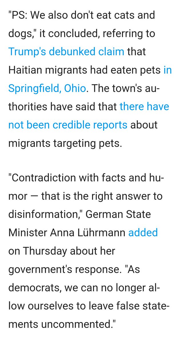 This is my favorite story of the week. My home country of Germany made it clear that they will not allow false statements made by Trump concerning Germany to go unanswered. And just to show how much contempt they have for him they publicly mocked him about Springfield Ohio.