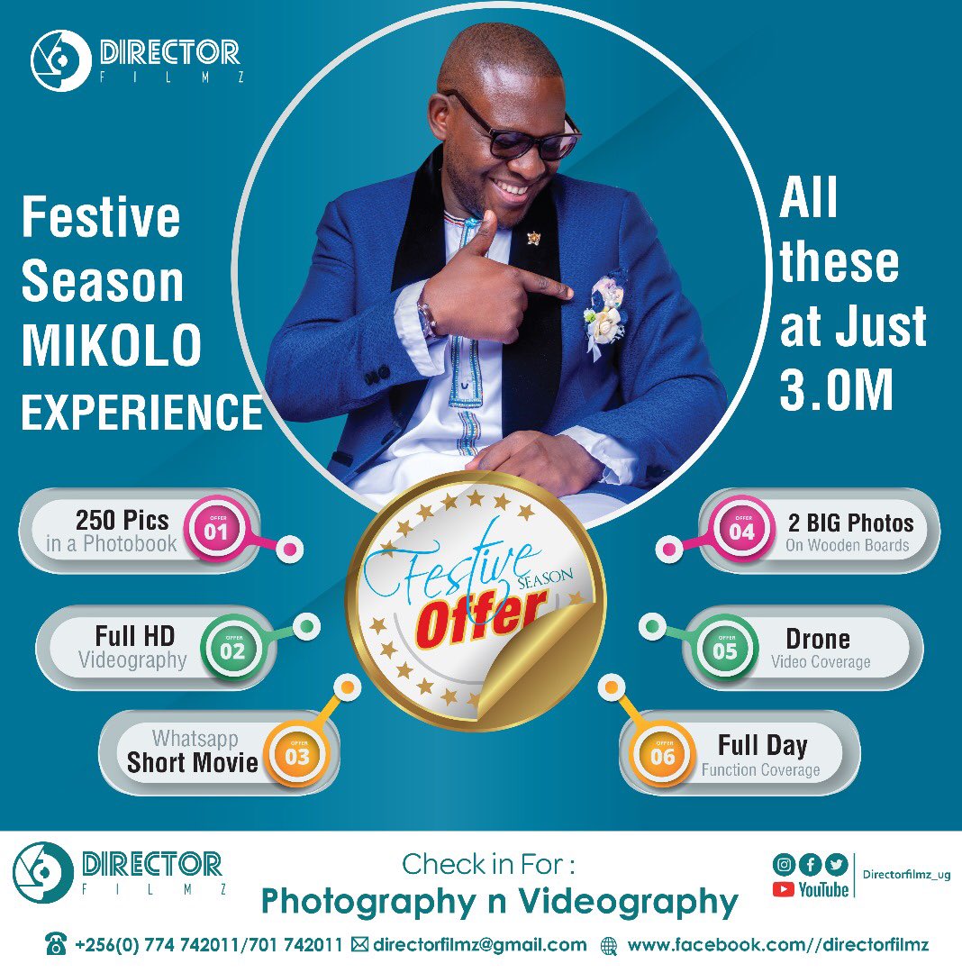 mg_musinguzi's tweet image. Director filmz is one of the leading Professional Filming and Photography company. We Offer PORTRAIT, CORPORATE, EVENTS, BEAUTY & FASHION ,COMMERCIAL PHOTOGRAPHY & VIDEOGRAPHY Services.we are located at CHAM TOWERS MALL RM 220 B1. Call+256774742011 email: directorfilmz@gmail.com