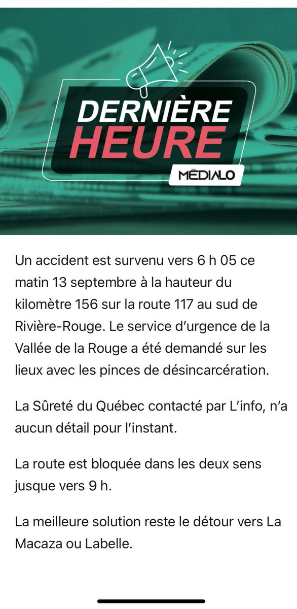 Accident #R117, Labelle et Rivière-Rouge, encore. Quand les ministres des #Transports et le #MTQ niaisent pendant des années ça perpétue le funeste bilan. Près de 7 ans après ma première intervention on a élargi un carrefour. <a href="/GGuilbaultCAQ/">Geneviève Guilbault</a> #polqc #AssNat