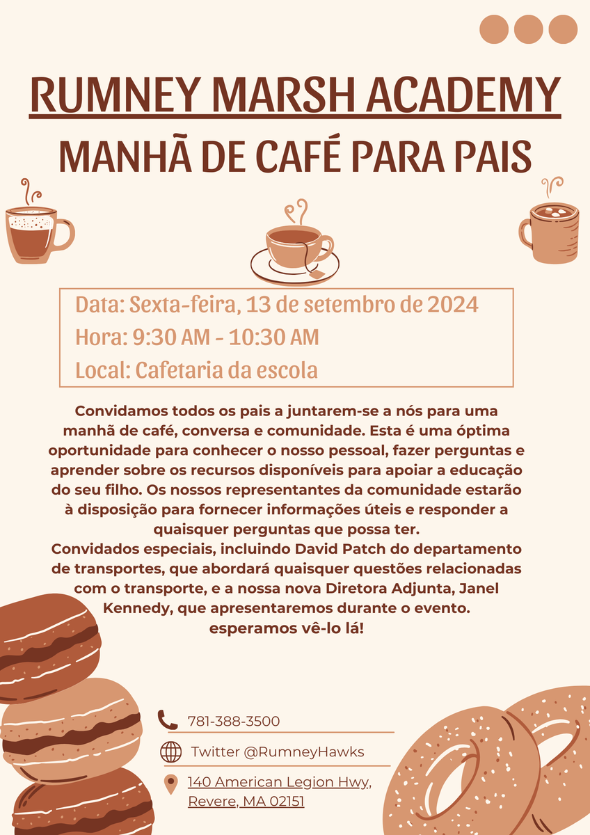 today is our parent coffee at RMA! please join us from 9:30-10:30 am. Excited to see everyone :)