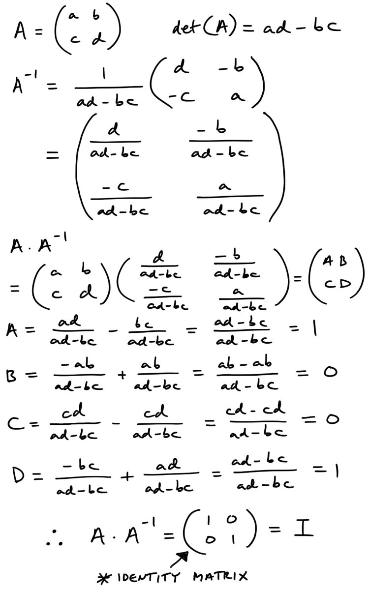 tiago_hands's tweet image. A*A⁻¹=I, I: The Identity Matrix, for a 2x2 Matrix.

#matrices #determinants #math
