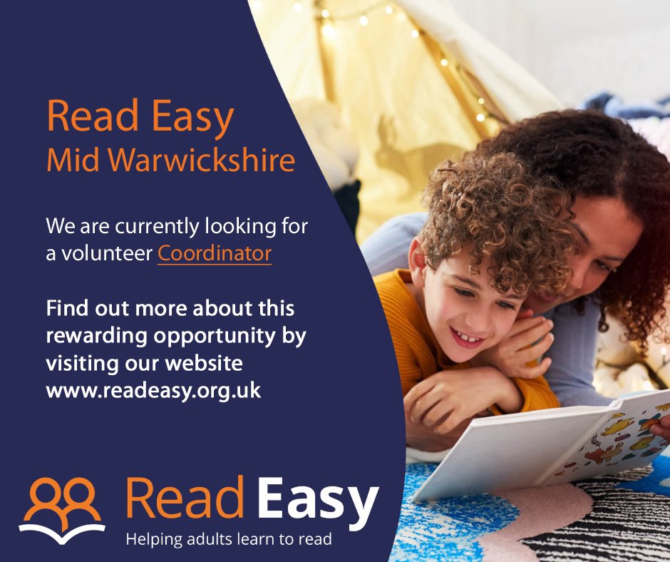 ReadEasyMW's tweet image. Are you looking for a rewarding and flexible volunteering opportunity?

The role of Coordinator just requires a few spare hours each week. It involves pairing up coaches with new readers and then providing ongoing support.

For more information contact Lynda on 07899 674516.