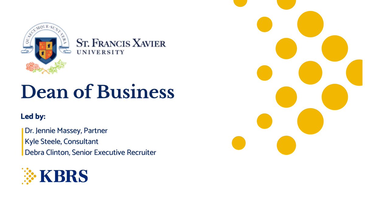 St. Francis Xavier University (StFX) is seeking a visionary and dynamic leader to serve as the next Dean of Business.
kbrs.ca/Career/18265

Contact Dr. Jennie Massey, Kyle Steele, or Debra Clinton to learn more.