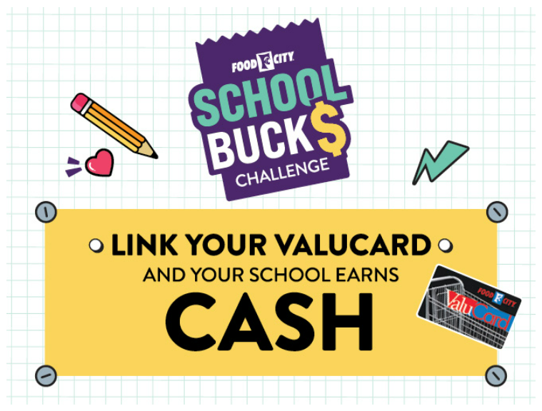 Help our school earn money by simply linking your Food City ValuCard.  
foodcity.com/schoolbucks