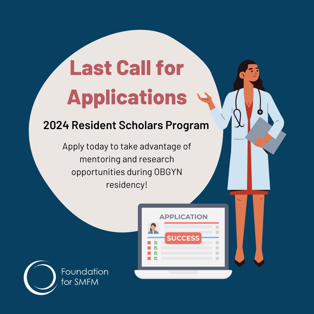 Last call for applications to the Resident Scholars program! We encourage #MFM residents from all programs and training backgrounds to apply. Don't miss your chance to attend the 2025 and 2026 SMFM Pregnancy Meeting! See how at app.smarterselect.com/programs/97175…