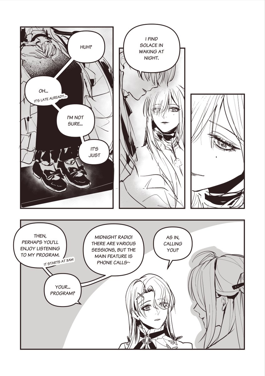 [Fondness][2/3]
#PathtoNowhere #无期迷途
--
My note:
- Eleven's (big) hand summoning exists in gameplay but not sure storywise 
- yes Eve n Eleven hv no official interaction but they r best deployed tgt
- also Yes I deliberately modified Eleven's (inner) dress a bit 