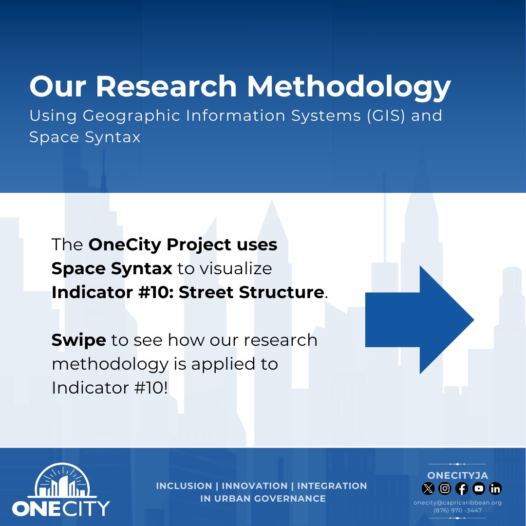 OneCityJA's tweet image. To end our OneCity Indicator Research Methodology series, here's how we've used #SpaceSyntax for Indicator 10, measuring the connectedness of urban street structures.
#OneCityJa is a consortium CAPRI Project.
#SpatialAnalysis #UrbanPlanning #StreetStructure #PublicAccess